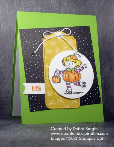 Seasons of Fun | A little blondie dressed as a pumpkin ... rollerskating?  Come on!  I couldn't resist her!  Please click to read more! | Stampin' Up! | HeartfeltInkspiration.com | Debra Burgin