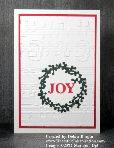 Merriest Moments | Merry Melody embossing folder | Eden dies | A little note card for a quick holiday wish!  Please click to read more! | Stampin' Up! | HeartfeltInkspiration.com | Debra Burgin