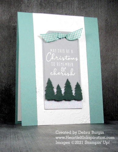 Christmas to Remember | I wanted to create a serene, wintery scene on this tag, and used colors that helped.  Please click to read more! | Stampin' Up! | HeartfeltInkspiration.com | Debra Burgin