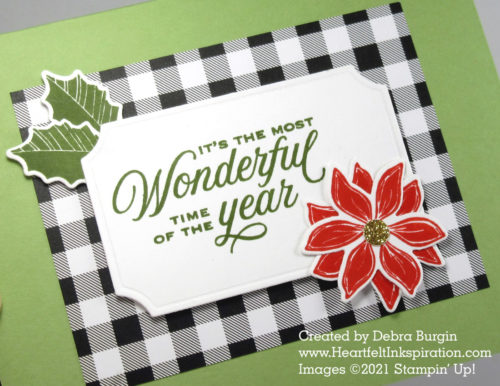 Merriest Moments | Tidings & Trimmings | This upbeat holiday card expresses the sentiment of so many!  Please click to read more! | Stampin' Up! | HeartfeltInkspiration.com | Debra Burgin