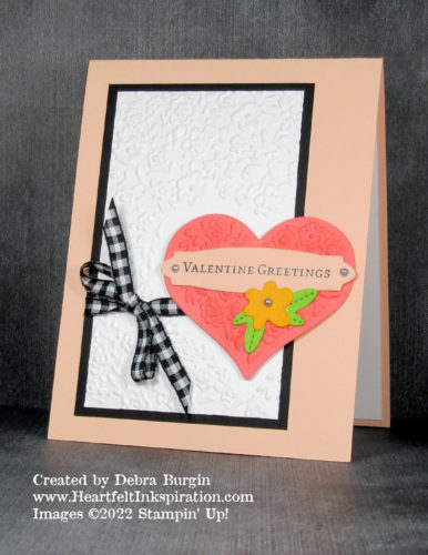 Love & Happiness | Yes, this is a great bundle for love notes, but I find I use just the Bouquet of Love Hybrid Embossing Folder for all kinds of backgrounds (and cover the heart).  Please click to read more! | Stampin' Up! | HeartfeltInkspiration.com | Debra Burgin