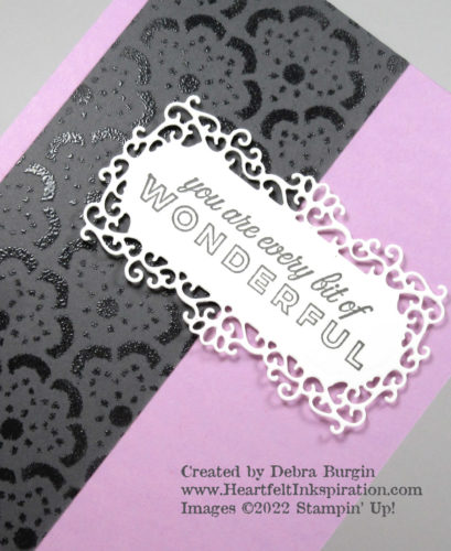 Butterflies & Flowers Layering Decorative Masks | Celebrating You | Try applying Versamark ink through a stencil or mask and heating clear embossing powder.  Magic!  Please click to read more! | Stampin' Up! | HeartfeltInkspiration.com | Debra Burgin