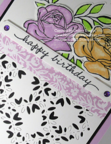 Happiness Abounds | Blossoming Happiness | The pierced die in this bundle is amazing; some elements are completely cut out, and others just partially so they can be lifted away from the panel.  So cool!  Please click to read more! | Stampin' Up! | HeartfeltInkspiration.com | Debra Burgin  