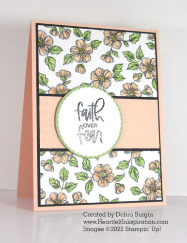 Charming Sentiments | I hand-colored a piece of Perfectly Penciled Designer Series Paper, but you could use any patterned paper for this card.  Please click to read more! | Stampin' Up! | HeartfeltInkspiration.com | Debra Burgin  