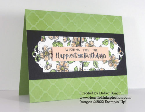 Charming Sentiments | Artistic Mix Decorative Masks | Some masking on the card base was the perfect way to add some interest -- please click to read more! | Stampin' Up! | HeartfeltInkspiration.com | Debra Burgin  