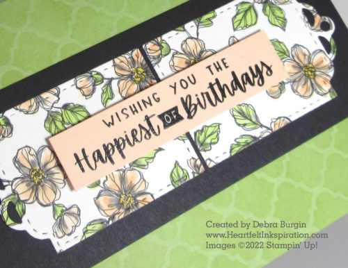 Charming Sentiments | Artistic Mix Decorative Masks | Some masking on the card base was the perfect way to add some interest -- please click to read more! | Stampin' Up! | HeartfeltInkspiration.com | Debra Burgin  