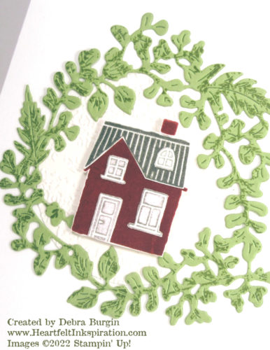 Ringed with Nature | A stamp set labeled "two-step" means that you'll use more than one stamp to complete an image.  Here, the bottom of the house is one stamp and the roof is another.  Please click to read more! | Stampin' Up! | HeartfeltInkspiration.com | Debra Burgin  