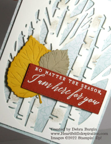 Perched in a Tree | Aspen Tree | The dies in this bundle are absolutely amazing.  Just a smudge of light gray on the bark adds so much!  Please click to read more! | Stampin' Up! | HeartfeltInkspiration.com | Debra Burgin  