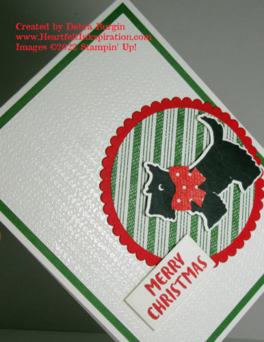 Knit Together | Christmas Scottie | White on white is the frost start for this Christmas card.  Please click to read more! | Stampin' Up! | HeartfeltInkspiration.com | Debra Burgin  