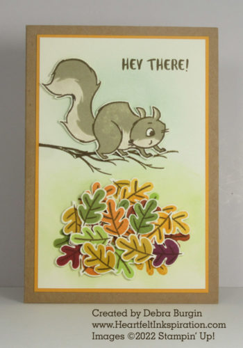 Nuts about Squirrels | This fun-loving squirrel is poised to jump into a pile of leaves -- sounds like a good time!  Please click to read more! | Stampin' Up! | HeartfeltInkspiration.com | Debra Burgin