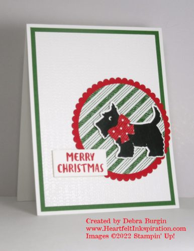 Knit Together | Christmas Scottie | Have you ever tried heat embossing with a background stamp?  Please click to read more! | Stampin' Up! | HeartfeltInkspiration.com | Debra Burgin  