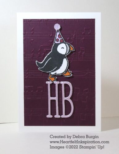 Party Puffins | Alphabet a la Mode | One of my cards for the December 5, 2022, Stamp Review Crew blog hop.  Please click to read more! | Stampin' Up! | HeartfeltInkspiration.com | Debra Burgin