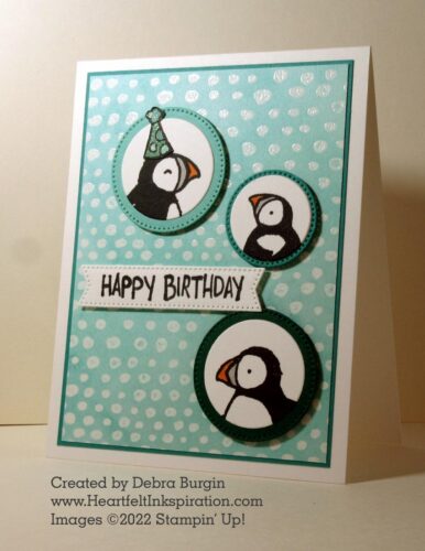 Party Puffins | Hand-Drawn Dots | One of my cards for the December 5, 2022, Stamp Review Crew blog hop.  Please click to read more! | Stampin' Up! | HeartfeltInkspiration.com | Debra Burgin