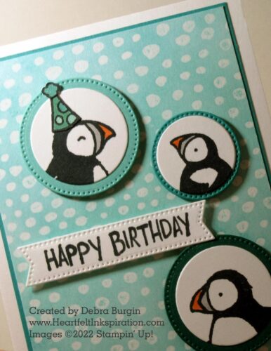 Party Puffins | Hand-Drawn Dots | The technique used for this background is called emboss resist.  Please click to read more! | Stampin' Up! | HeartfeltInkspiration.com | Debra Burgin  