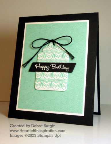Decorative Borders | Go-To Greetings | I repeated the art deco image for a distinctive tag.  Please click to read more! | Stampin' Up! | HeartfeltInkspiration.com | Debra Burgin  
