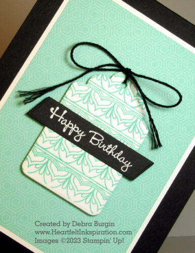 Decorative Borders | Go-To Greetings | I repeated the art deco image for a distinctive tag.  Please click to read more! | Stampin' Up! | HeartfeltInkspiration.com | Debra Burgin  