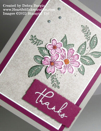 Petal Park | Sentimental Park | This Gray Granite-based card could be sort of moody, but the bright pops of Rich Razzleberry perk things up!  Please click to read more! | Stampin' Up! | HeartfeltInkspiration.com | Debra Burgin  