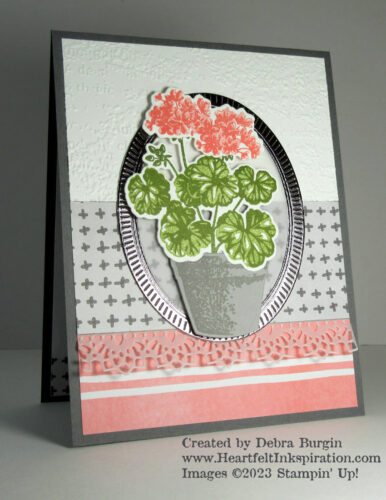 Potted Geraniums | I love geraniums in this color -- Flirty Flamingo!  Please click to read more! | Stampin' Up! | HeartfeltInkspiration.com | Debra Burgin  