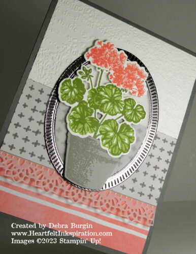 Potted Geraniums | I love geraniums in this color -- Flirty Flamingo!  Please click to read more! | Stampin' Up! | HeartfeltInkspiration.com | Debra Burgin  