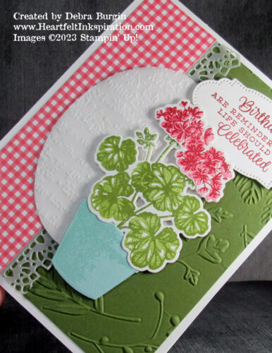 Potted Geraniums | A little bit country, a little bit sweet!  Please click to read more! | Stampin' Up! | HeartfeltInkspiration.com | Debra Burgin  