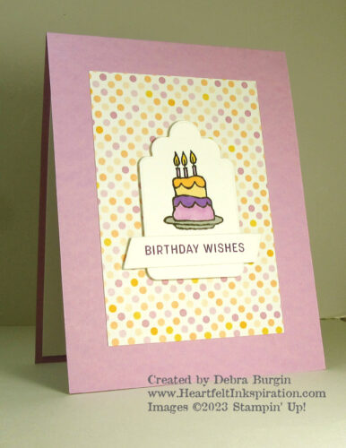 Party Puffins | Sending Smiles | Charming Sentiments | This little cake image is the perfect size for this tag!  Please click to read more! | Stampin' Up! | HeartfeltInkspiration.com | Debra Burgin  