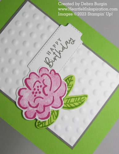 Darling Details | I played this "sweet," but changing the colors and the embossed panel will turn this card into something (almost) totally different!  Please click to read more! | Stampin' Up! | HeartfeltInkspiration.com | Debra Burgin  