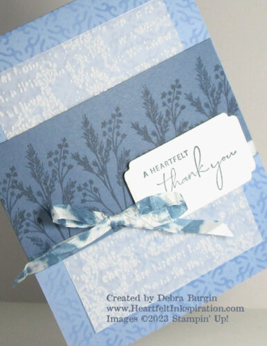Nature's Prints | There are three stamps from Nature’s Prints in Misty Moonlight — can you spot them?  Please click to read more! | Stampin' Up! | HeartfeltInkspiration.com | Debra Burgin  