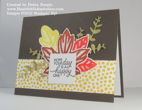 Autumn Leaves | The Early Espresso card base beautifully showed off these leaves in traditional colors!  Please click to read more! | Stampin' Up! | HeartfeltInkspiration.com | Debra Burgin  
