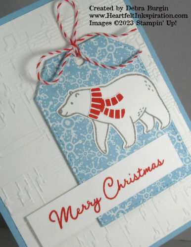 Beary Cute | Merry Melody | This bear (yes, cute!) was stamped, but you may know that this patterned paper also contained bear images that could be punched out.  So smart!  Please click to read more! | Stampin' Up! | HeartfeltInkspiration.com | Debra Burgin  