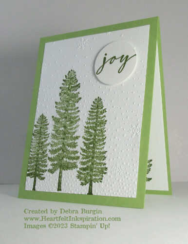 Forever Forest | Brightest Glow | Evergreens in the snow?  Of course!  Please click to read more! | Stampin' Up! | HeartfeltInkspiration.com | Debra Burgin  