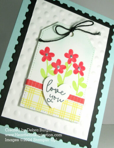 Bee My Valentine | I love using a tag on the front of a card!  Please click to read more! | Stampin' Up! | HeartfeltInkspiration.com | Debra Burgin  
